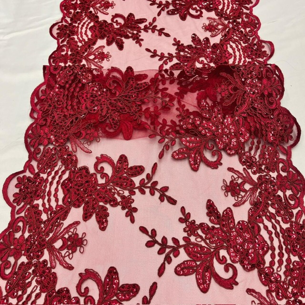1 Yard Burgundy Sequin Lace Fabric 100% Polyester Embroidered Mesh for Bridal & Evening Wear 54 inches wide